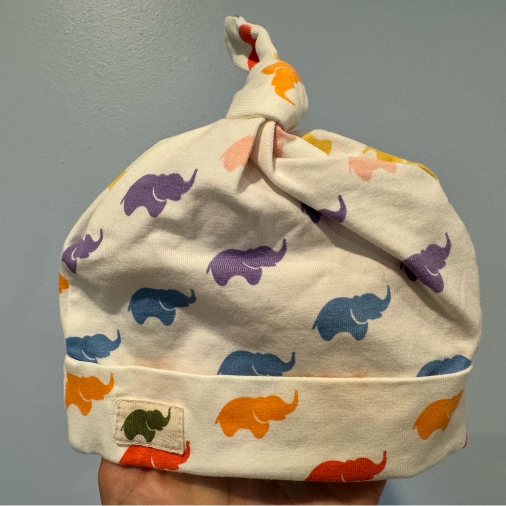 Monica + Andy NEVER WORN Elephant Print Newborn Hat - Organic Cotton
